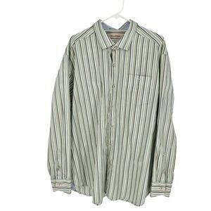 Tommy Bahama Button Down Mens XL Tall Green Striped Long Sleeve Cotton Shirt